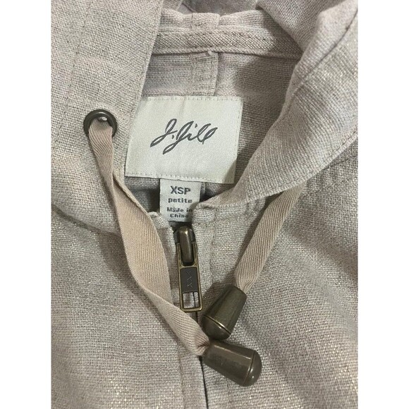 J Jill Womens Linen Blend Utility Jacket Size XSP Zip Beige Shimmer Gold Hoodie - Picture 5 of 14